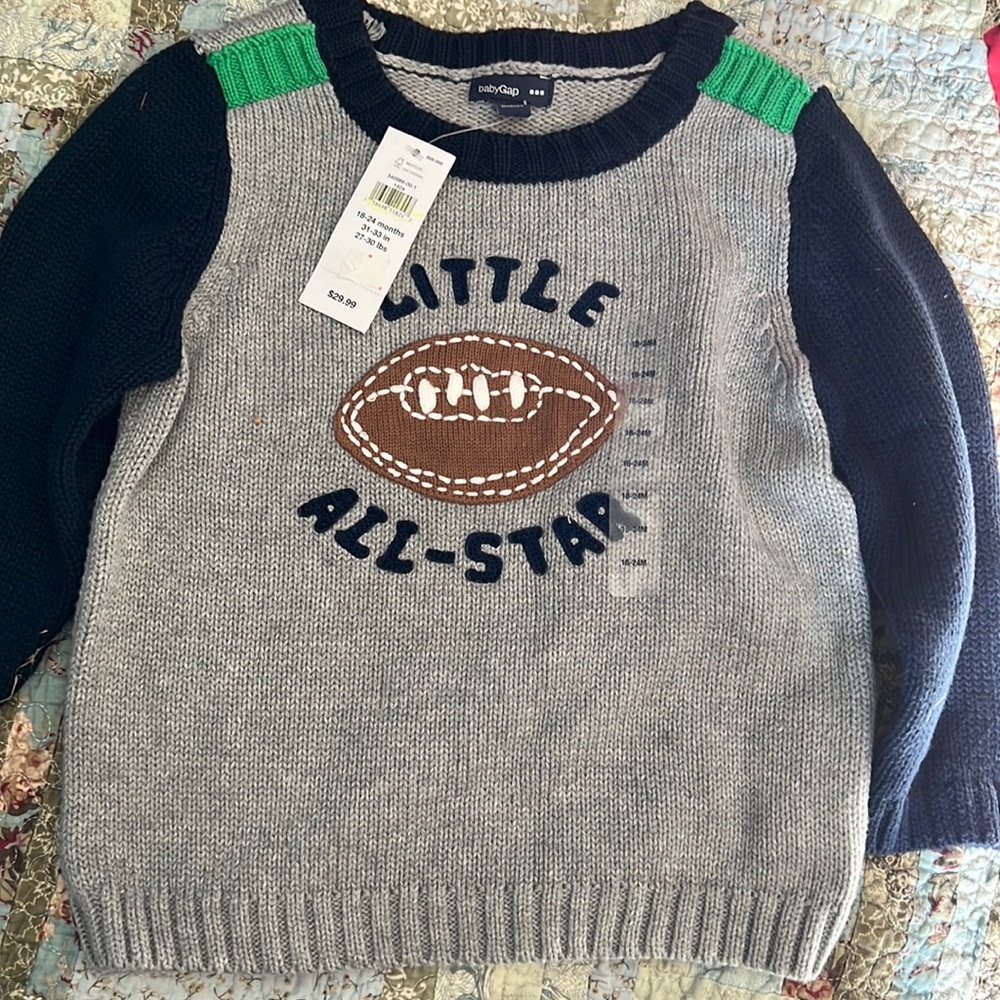 NWT‎ Boys Gap 18-24 month  "little all star" football sweater